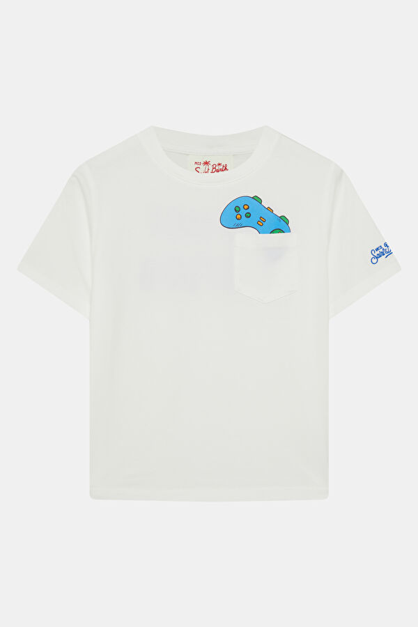 White Crew Neck Printed Kids' T-Shirt