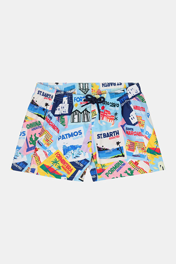 Blue Patterned Kids Shorts