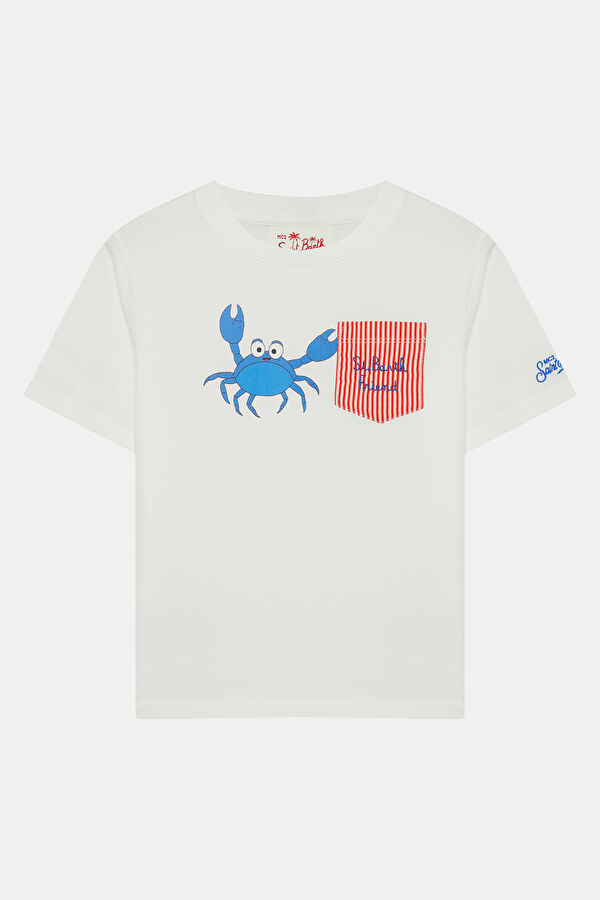 Beyaz Bisiklet Yaka Baskılı Çocuk T-Shirt