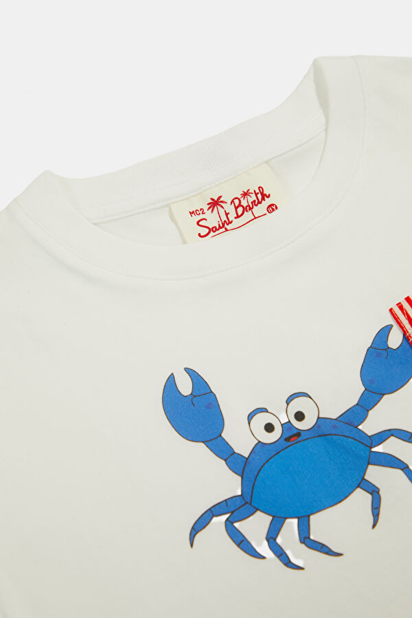 Beyaz Bisiklet Yaka Baskılı Çocuk T-Shirt 3