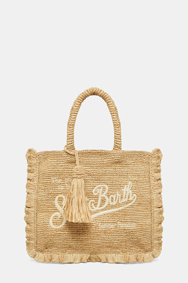 Raffia Volant Mid Bej Desenli Çanta