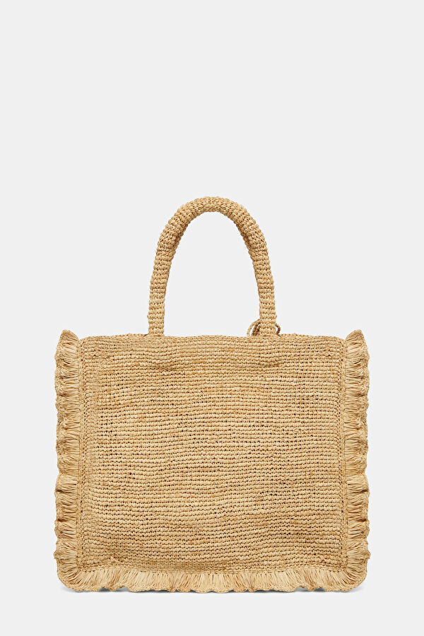 Raffia Volant Mid Bej Desenli Çanta 3