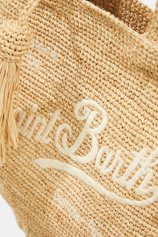 Raffia Volant Mid Bej Desenli Çanta 4