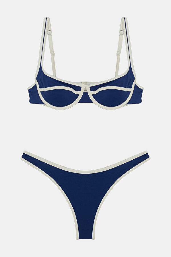 Lacivert Desenli Bağlamalı Kadın Bikini