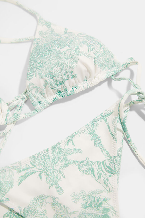Green Patterned Lace-Up Women's Bikini 4