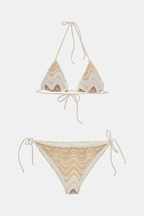 Bej Desenli Bağlamalı Kadın Bikini