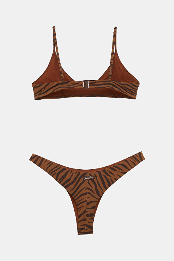Brown Patterned Tie-Up Women's Bikini 2
