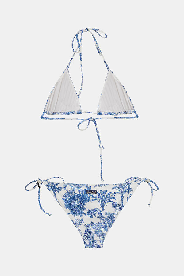 Blue Patterned Tie-Up Women's Bikini 2