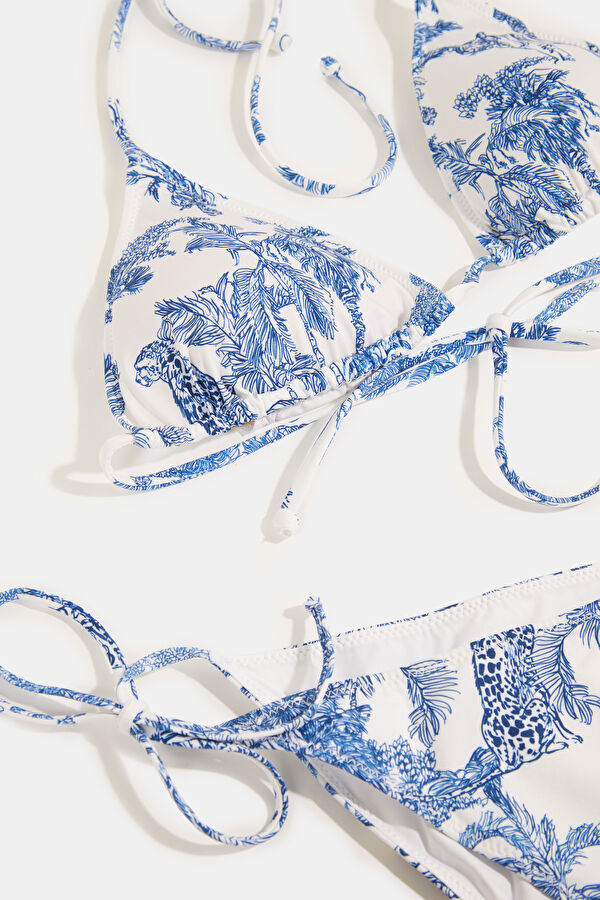 Blue Patterned Tie-Up Women's Bikini 3