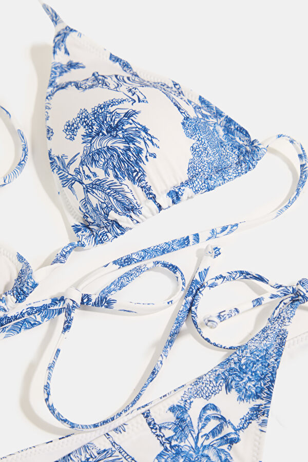 Blue Patterned Tie-Up Women's Bikini 4