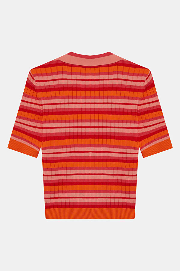 Red Striped Pattern Short-Sleeve Women's Blouse 5