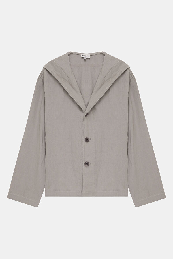 Gray Buttoned Linen Men's Jacket