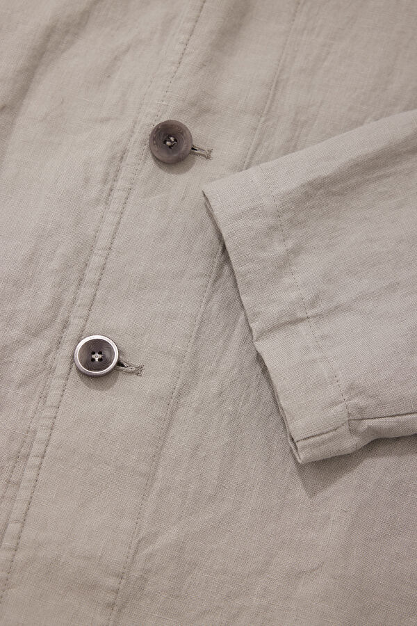 Gray Buttoned Linen Men's Jacket 4