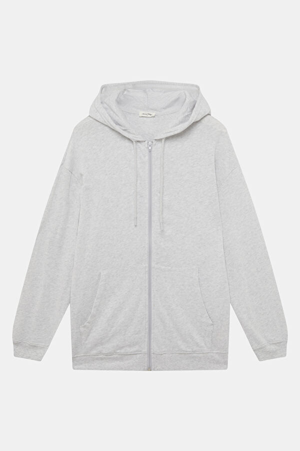 Gri Relax Kalıp Kapuşonlu Erkek Sweatshirt