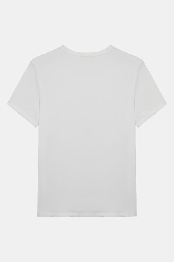 Relax Kalıp Beyaz Bisiklet Yaka Erkek T-Shirt 2