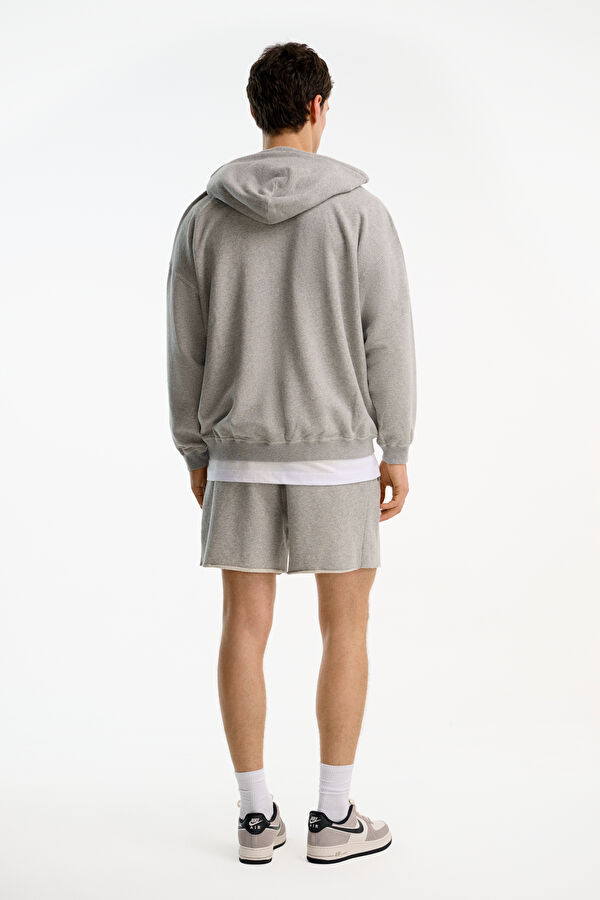 Gri Relax Kalıp Kapuşonlu Erkek Sweatshirt 2