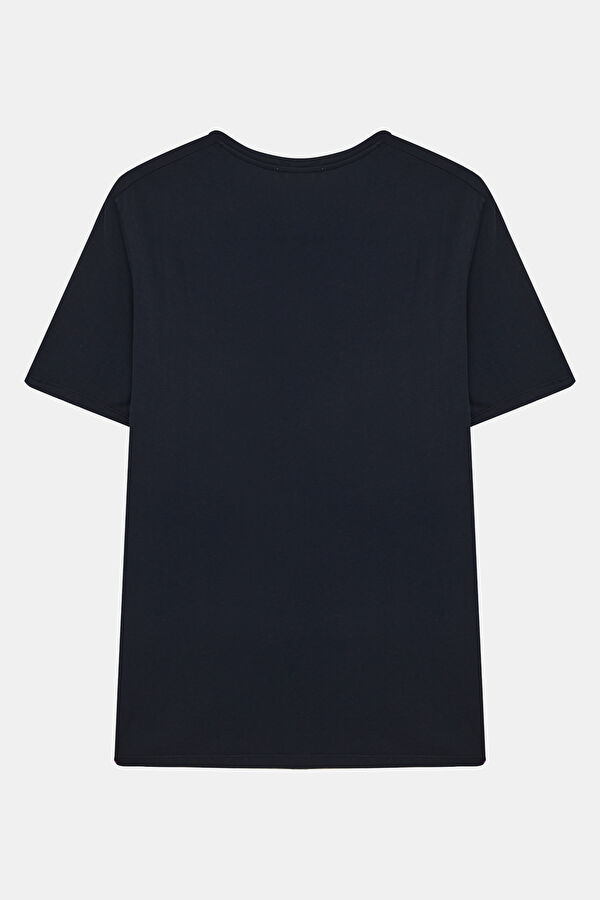 Relax Kalıp Lacivert Bisiklet Yaka Erkek T-Shirt 2