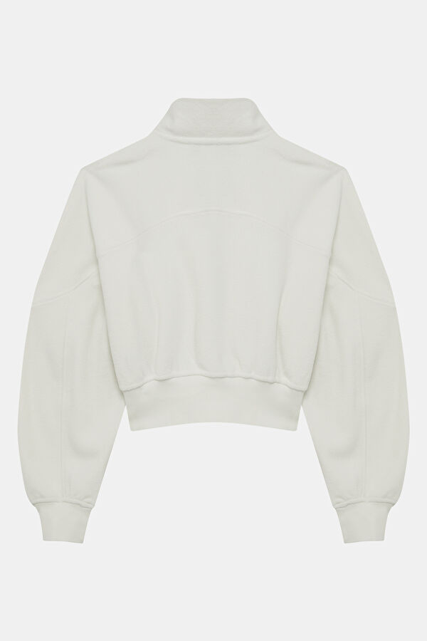 Beyaz Dik Yaka Kadın Sweatshirt 2