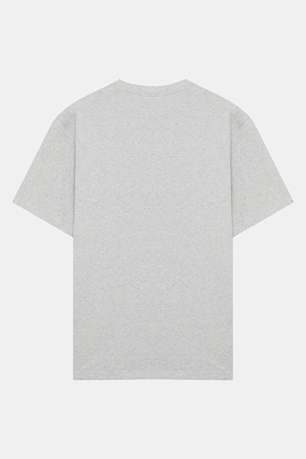 Relax Kalıp Gri Bisiklet Yaka Baskılı Erkek T-Shirt 2