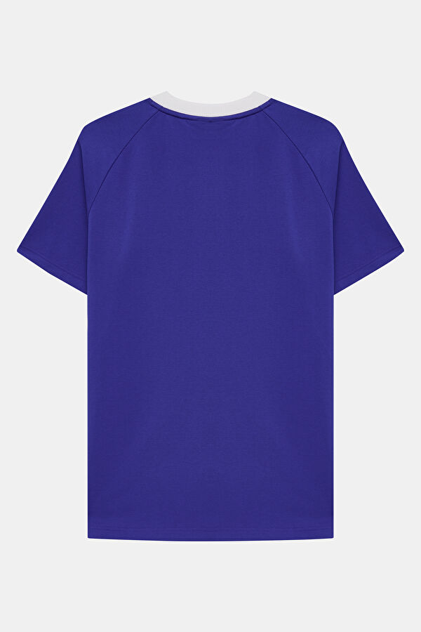 Relax Fit Blue Crew Neck Embroidered Men's T-Shirt 2