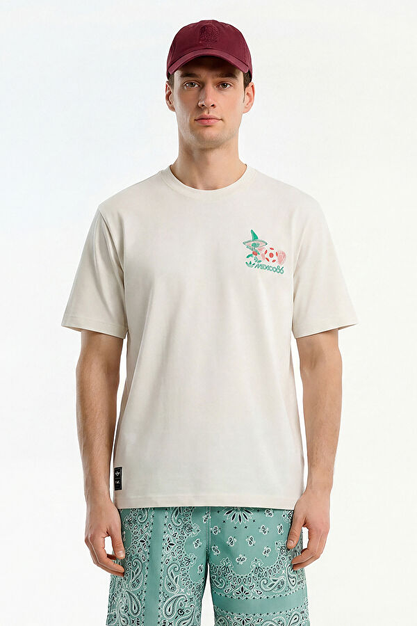 Relax Fit White Crew Neck Printed Men's T-Shirt