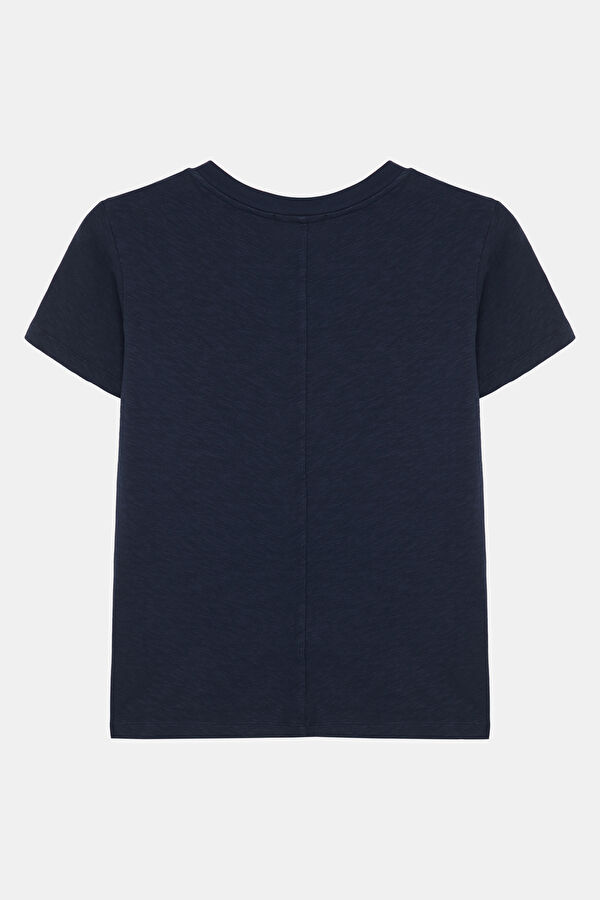 Lacivert Bisiklet Yaka Kadın T-Shirt 2