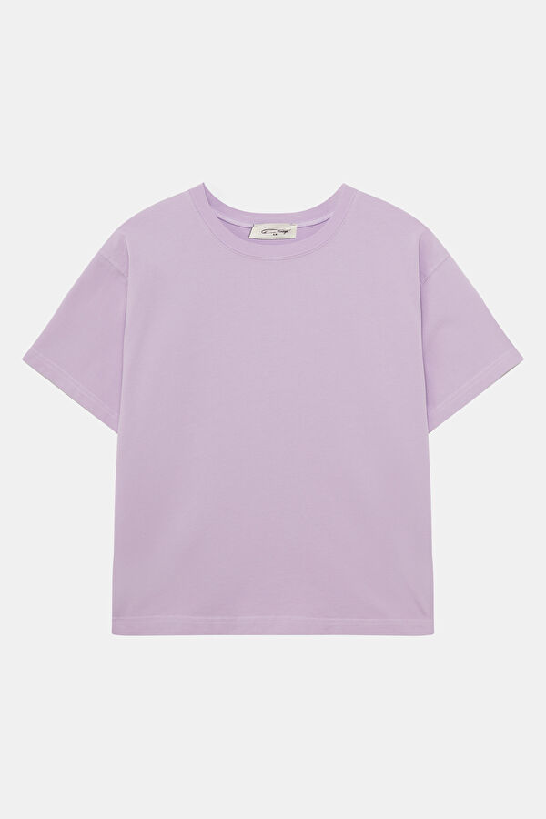 Lila Bisiklet Yaka Kadın T-Shirt