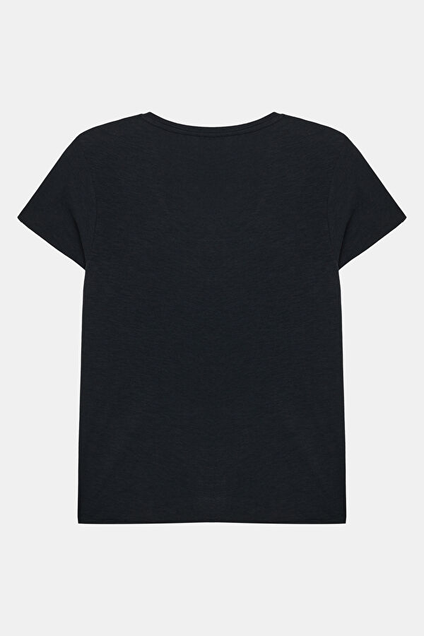 Siyah V Yaka Kadın T-Shirt 2