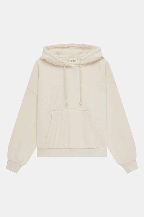Ekru Kapuşonlu Kadın Sweatshirt