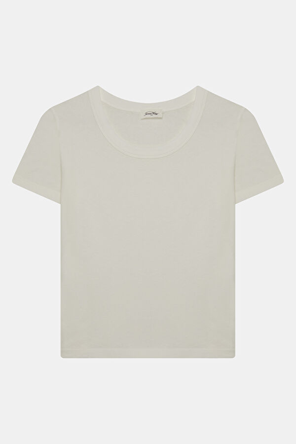 Beyaz Bisiklet Yaka Kadın T-Shirt