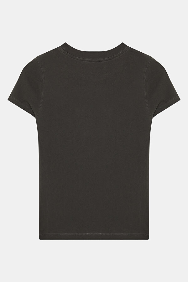 Koyu Kahve Bisiklet Yaka Kadın T-Shirt 2