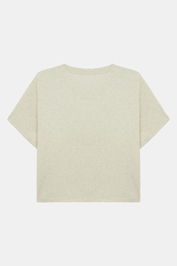 Bej Bisiklet Yaka Kadın T-Shirt 2