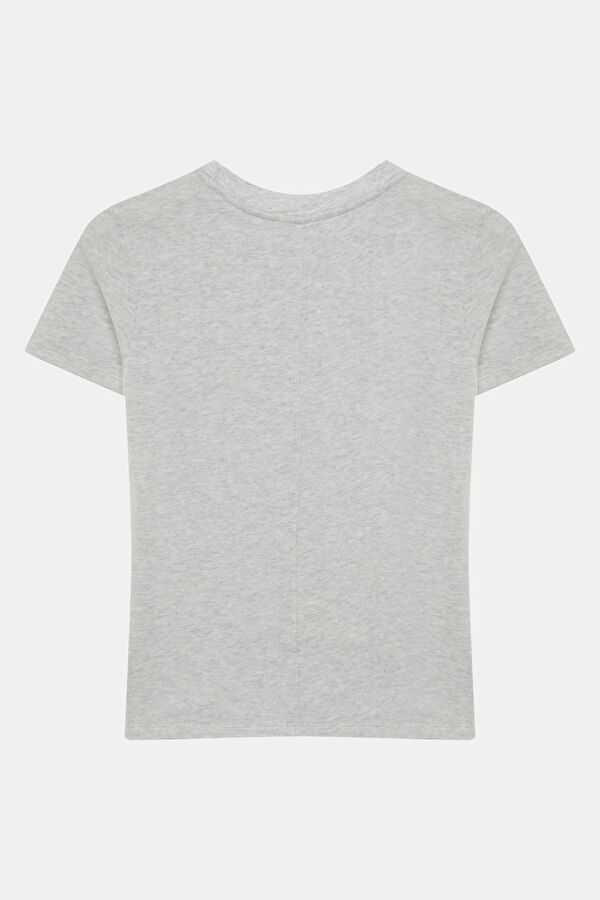 Gri Melanj Bisiklet Yaka Kadın T-Shirt 2