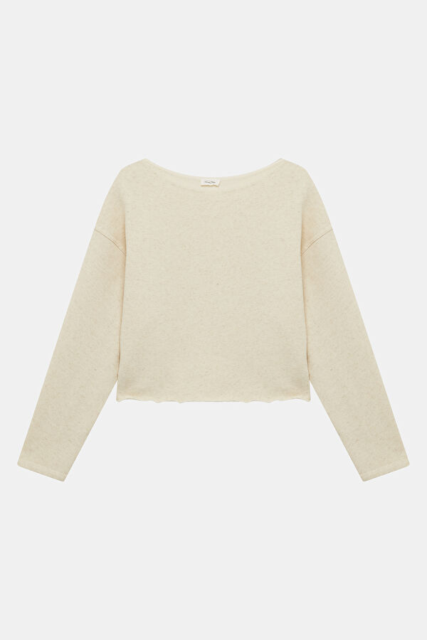 Ekru Kayık Yaka Kadın Sweatshirt