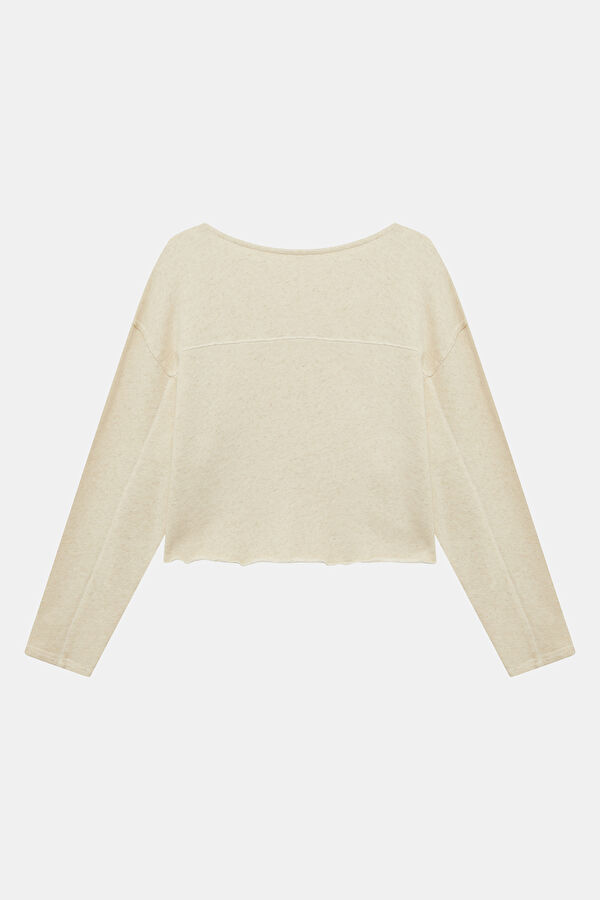 Ekru Kayık Yaka Kadın Sweatshirt 2