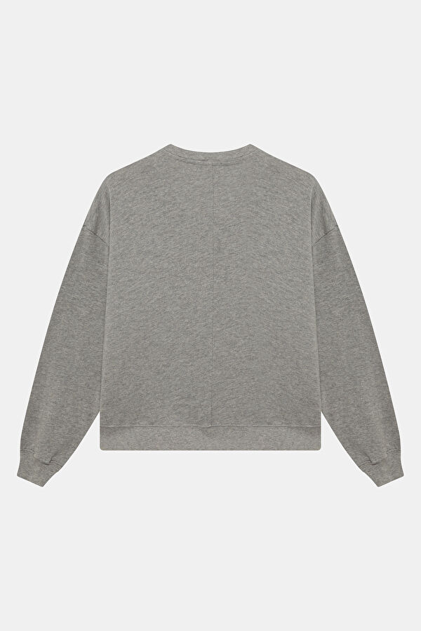 Gri Bisiklet Yaka Kadın Sweatshirt 2