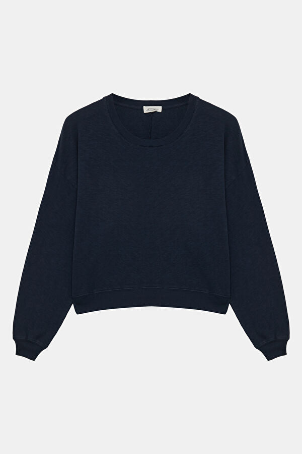 Lacivert Bisiklet Yaka Kadın Sweatshirt