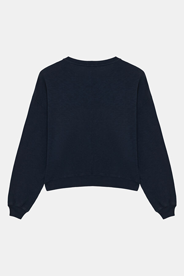 Lacivert Bisiklet Yaka Kadın Sweatshirt 2