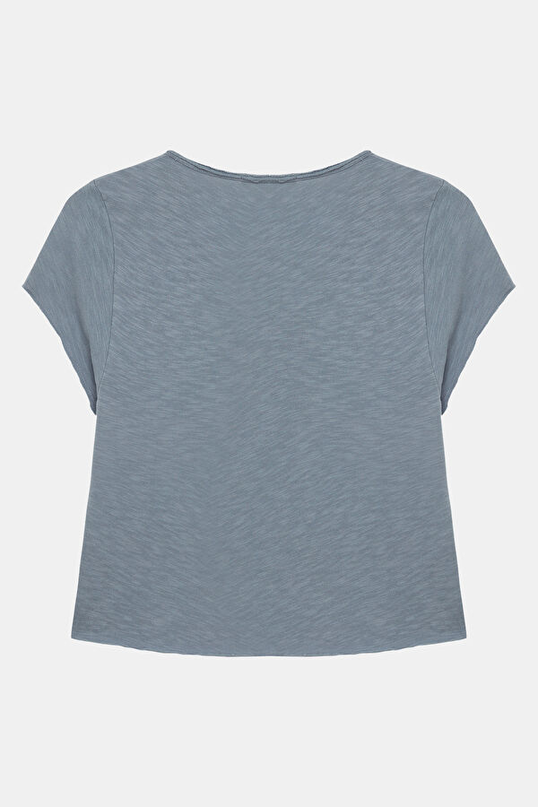 Mavi V Yaka Kadın T-Shirt 2