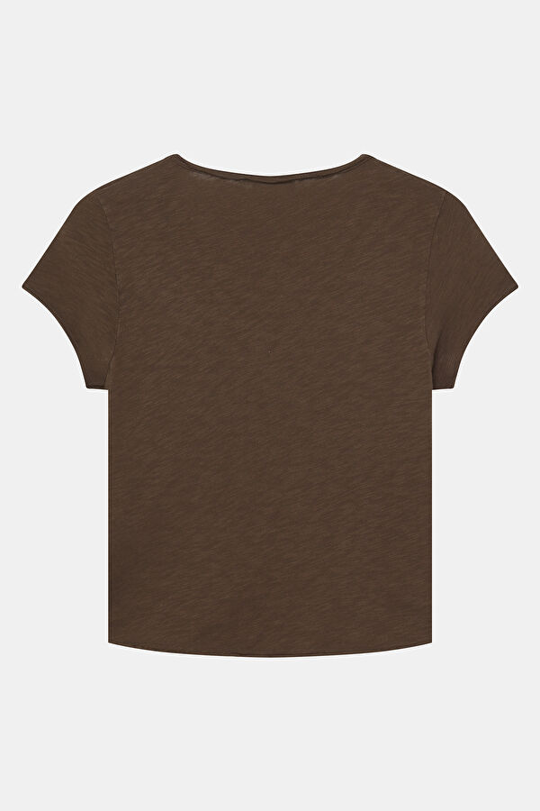 Kahve V Yaka Kadın T-Shirt 2