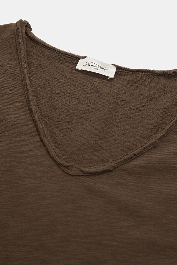 Kahve V Yaka Kadın T-Shirt 3