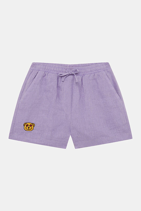 Lilac Embroidered Linen Children's Shorts