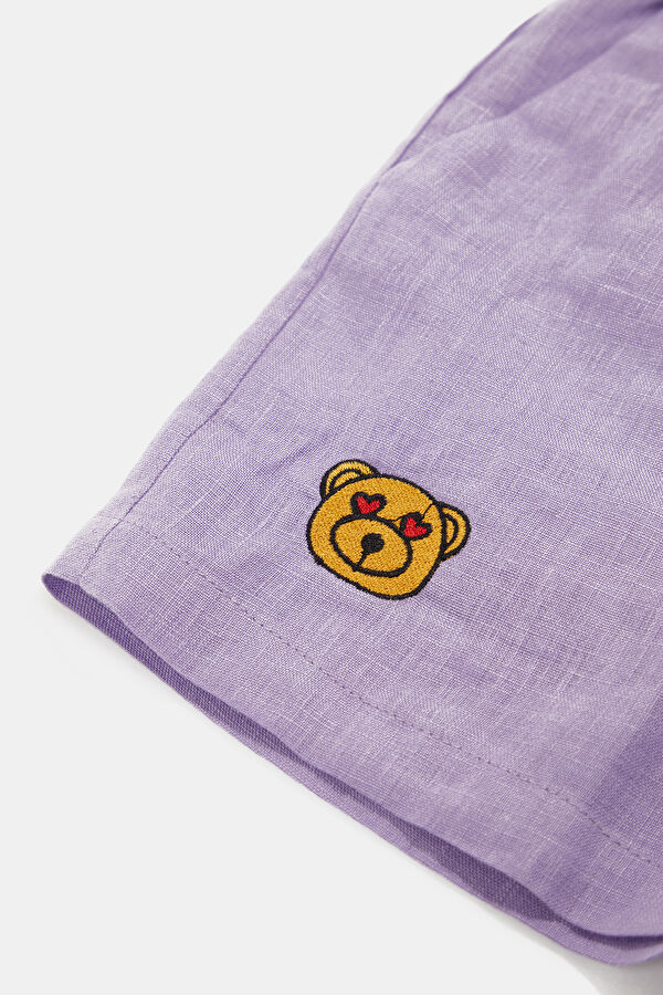 Lilac Embroidered Linen Children's Shorts 4