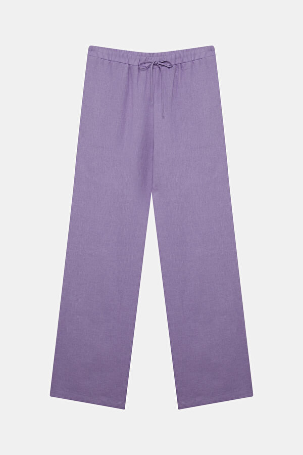 Lila Wide Leg Keten Kadın Pantolon