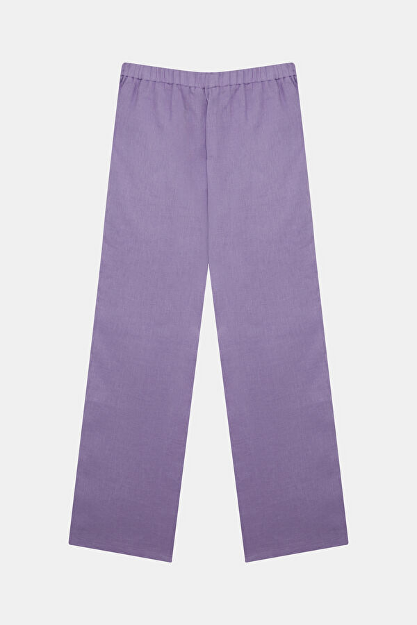 Lila Wide Leg Keten Kadın Pantolon 2
