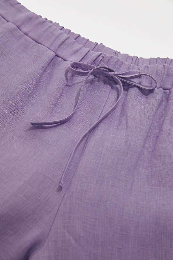 Lila Wide Leg Keten Kadın Pantolon 3