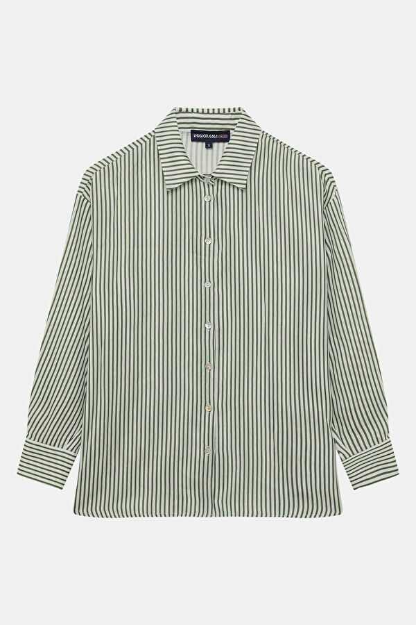 Khaki Striped Patterned Women's Shirt