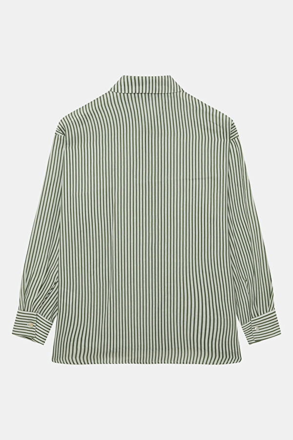 Khaki Striped Patterned Women's Shirt 2