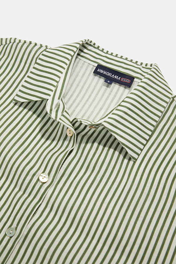 Khaki Striped Patterned Women's Shirt 3