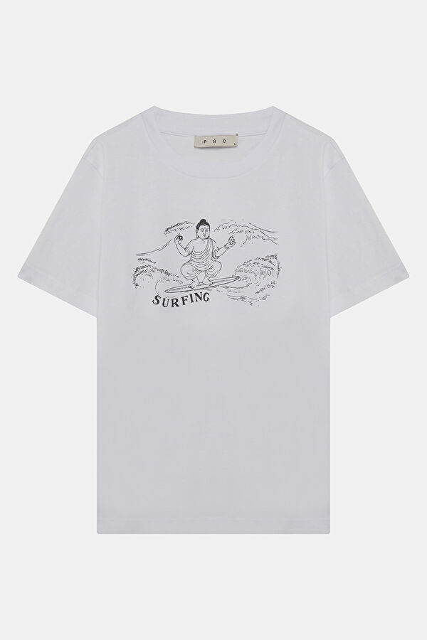 Beyaz Baskılı Kadın T-Shirt
